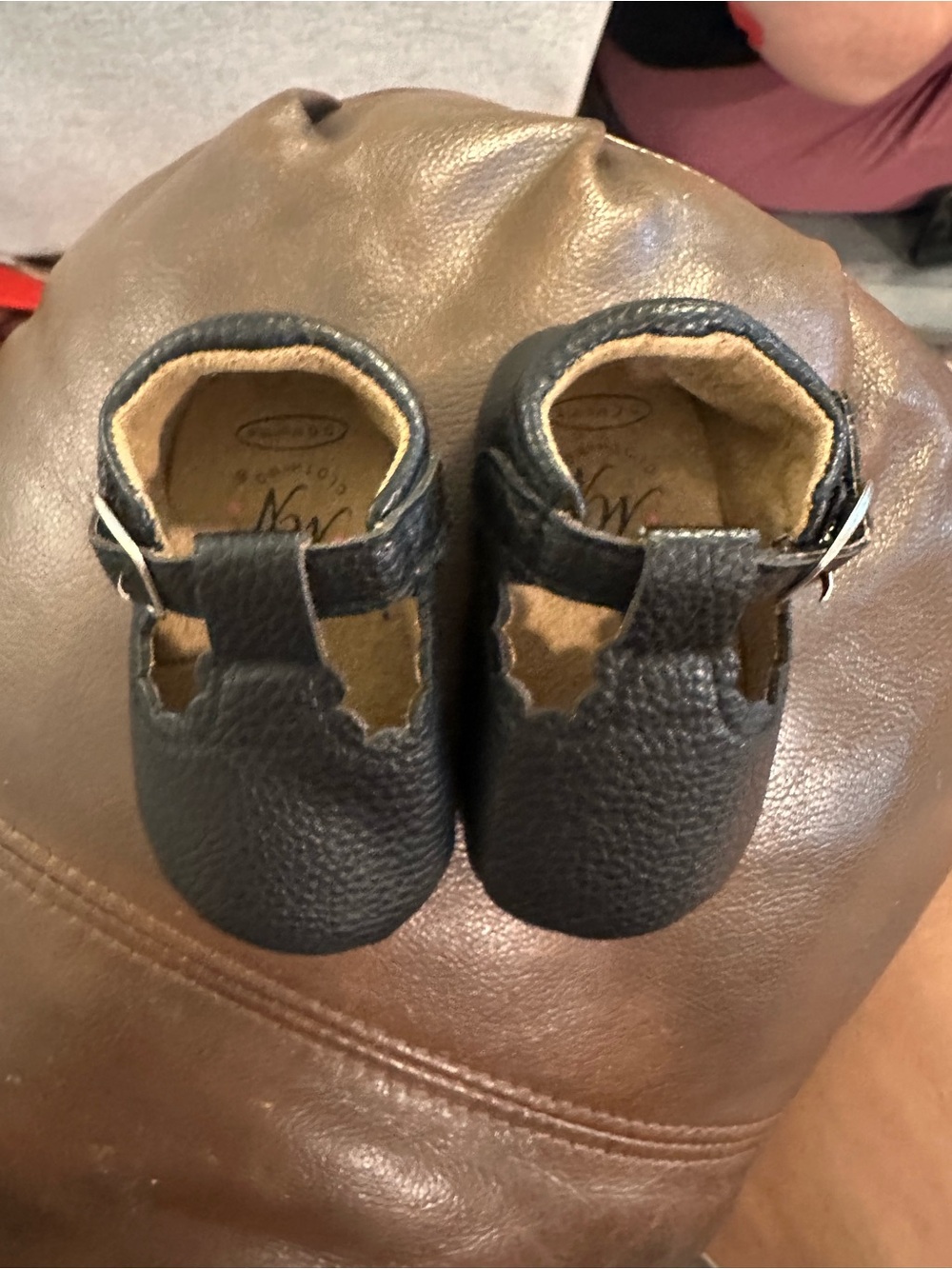 Baby Black Leather T-Strap Shoes